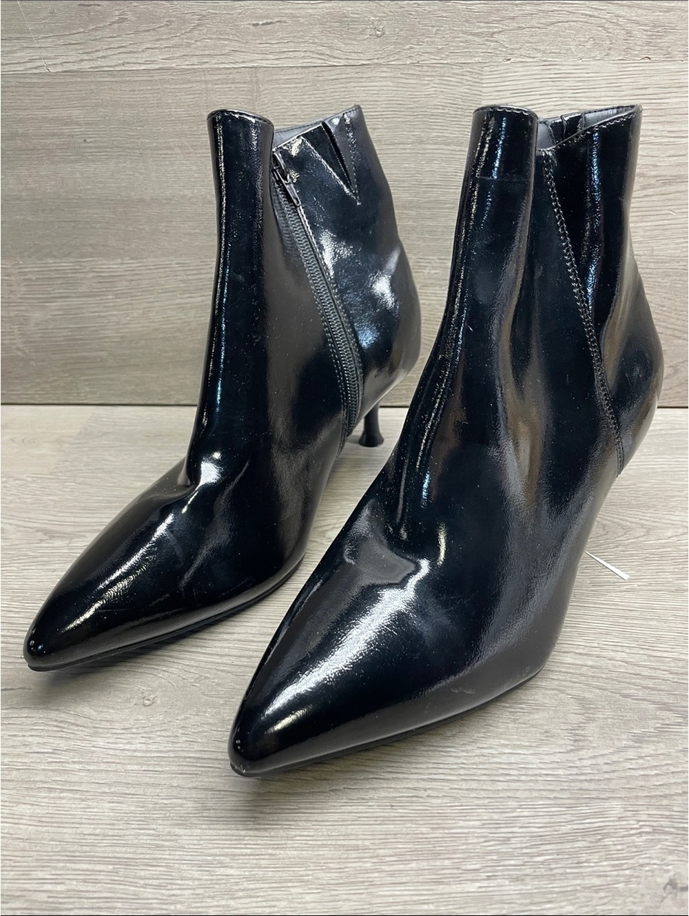 Rachel Zoe Black Patent Pointed Toe Ankle Booties with Slim Heel #1149
